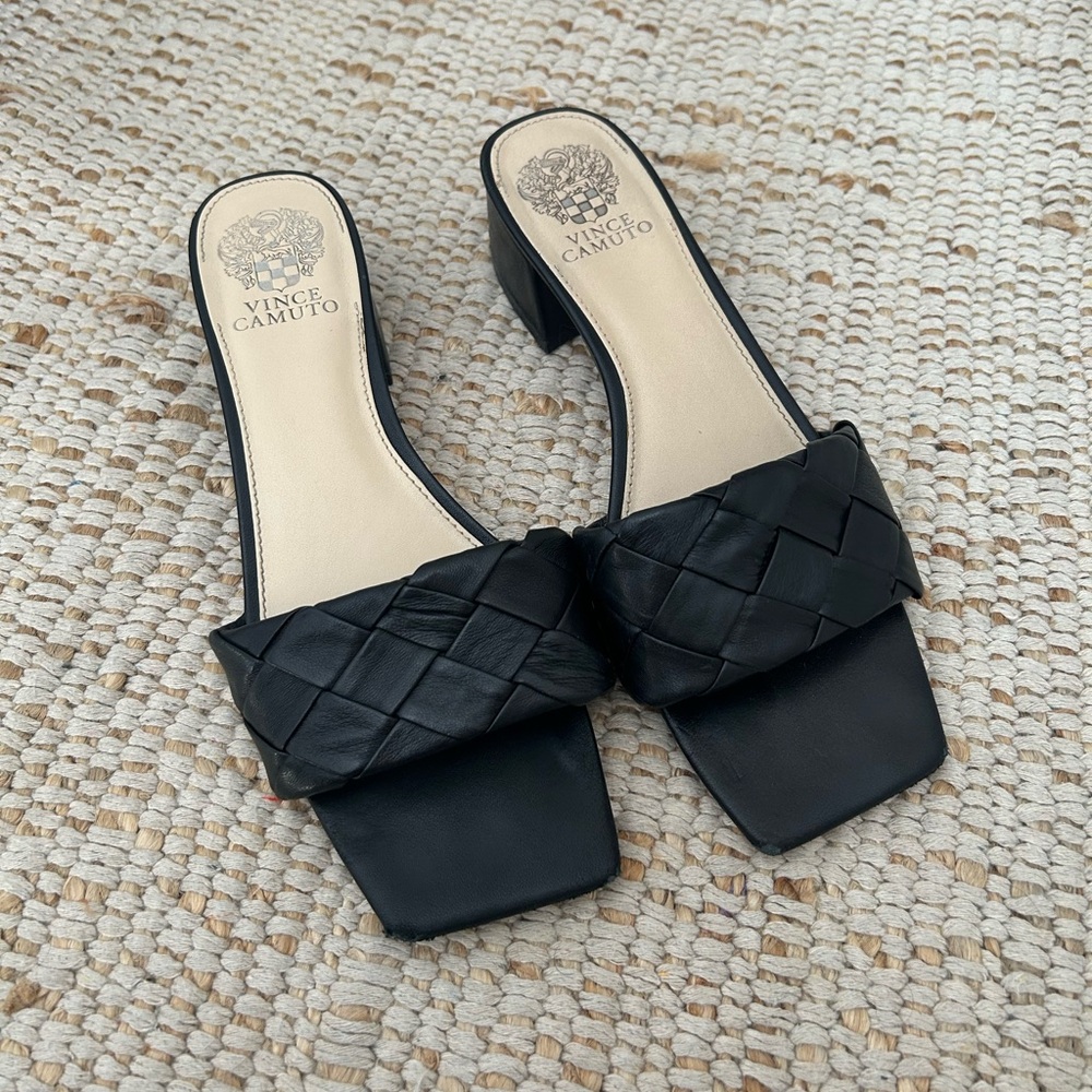 Vince Camuto Black Woven Mules